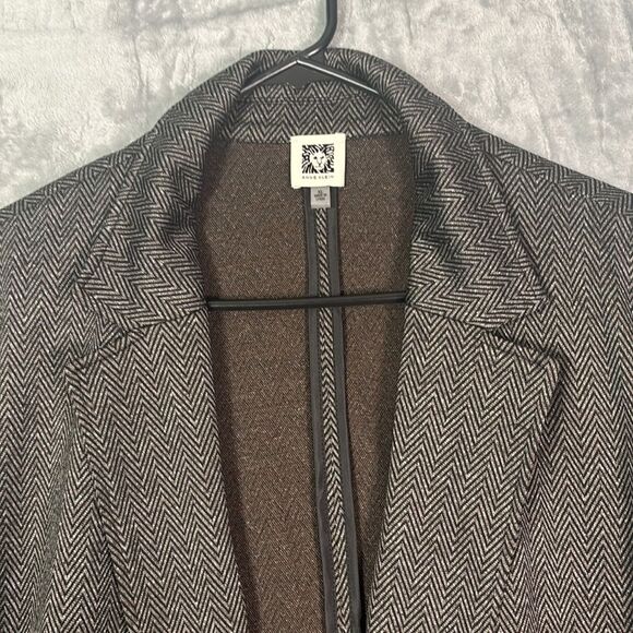 Anne Klein Brown Black Chevron Open Front Blazer Jacket Size XL - Picture 3 of 12